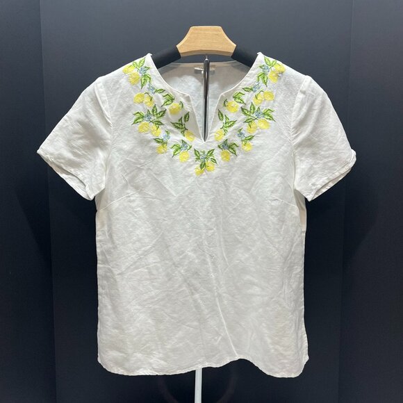 Talbots Womens White Floral Embroidered Linen Shirt Top Blouse Size Petite Small - Picture 1 of 6